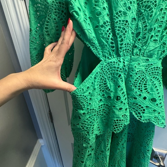 Farm Rio NWT Green Midi Sundress with Plunge Neckline and Puff Sleeves - Picture 4 of 6